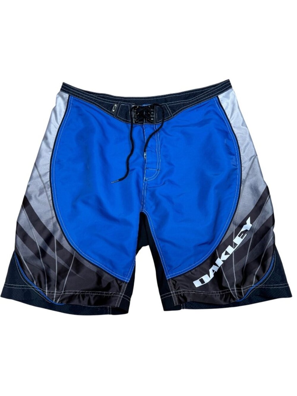 Vintage Y2K Oakley Mens Board Shorts Size 36 Blue Black Gray Nylon Polyester Sur